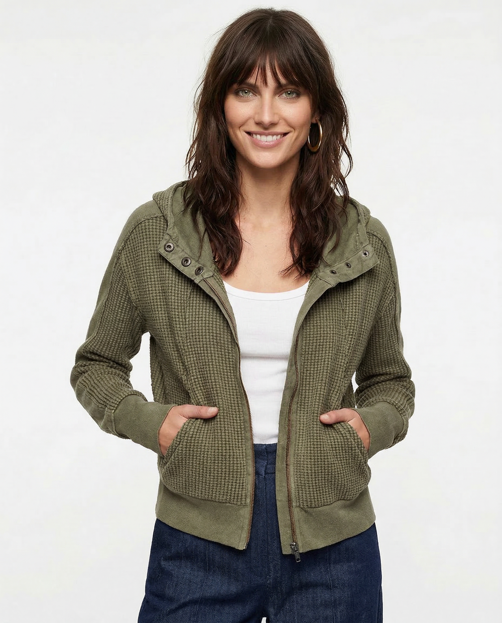 Women's Waffle Knit Zip Hoodie-4