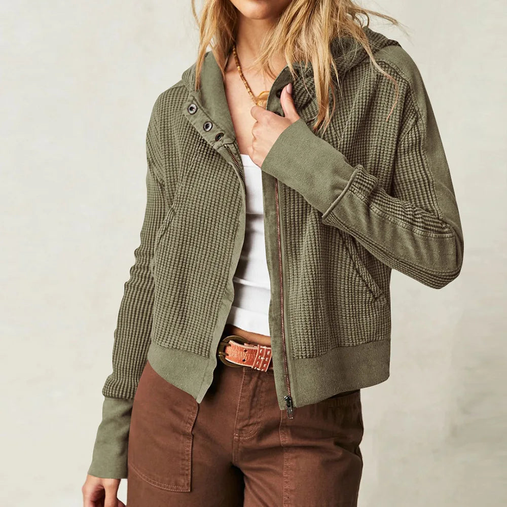 Women's Waffle Knit Zip Hoodie-5