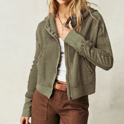 Women's Waffle Knit Zip Hoodie-5