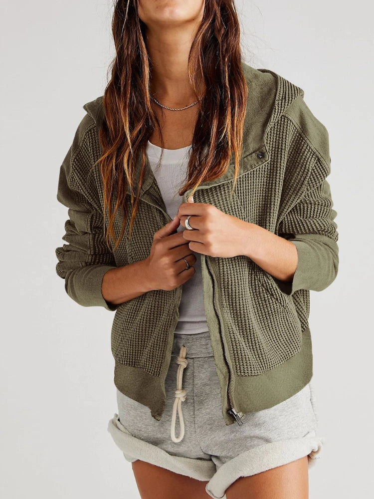 Women's Waffle Knit Zip Hoodie-6
