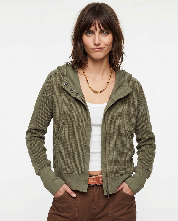 Women's Waffle Knit Zip Hoodie-1
