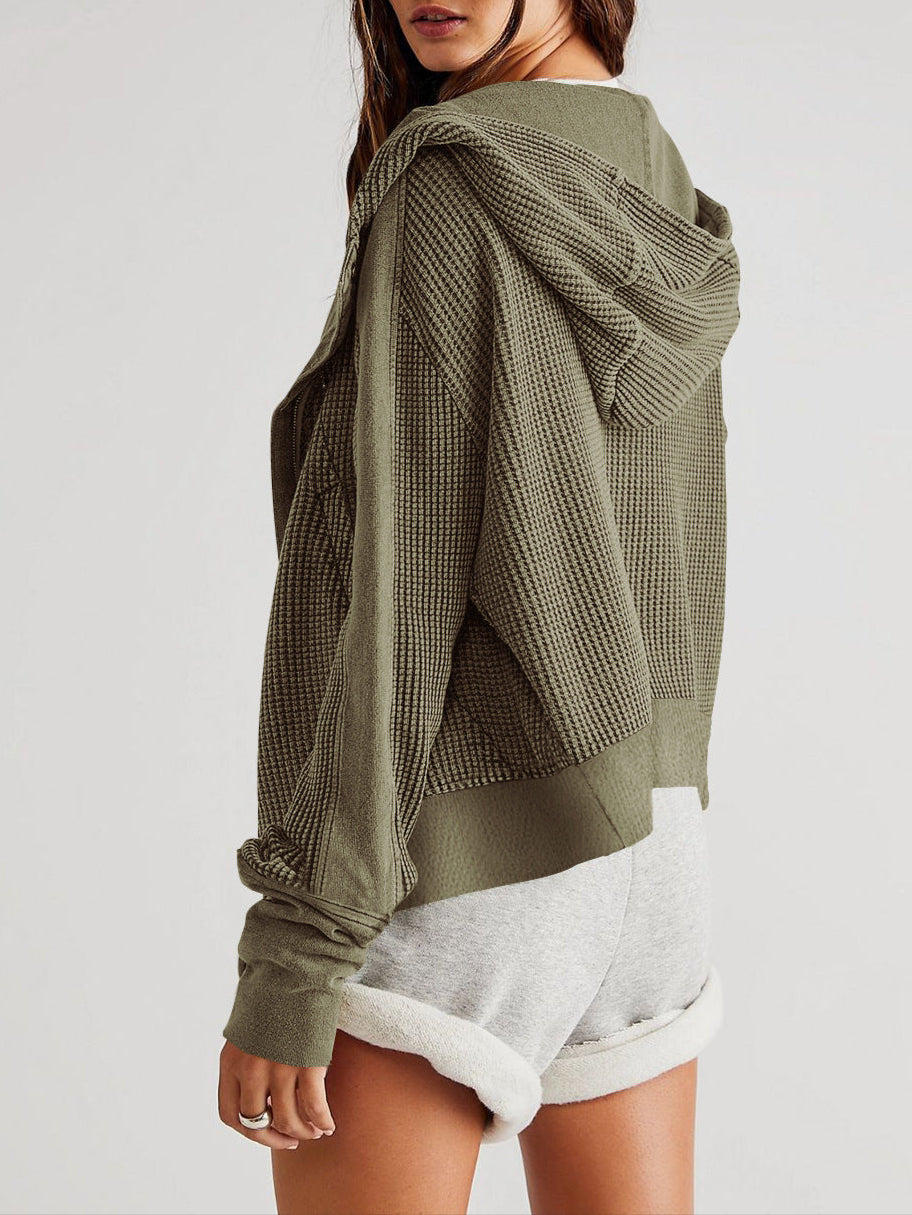 Women's Waffle Knit Zip Hoodie-10