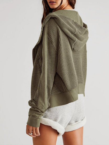 Women's Waffle Knit Zip Hoodie-10