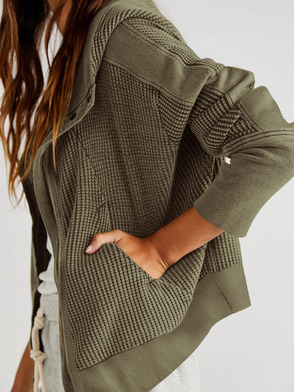 Women's Waffle Knit Zip Hoodie-7