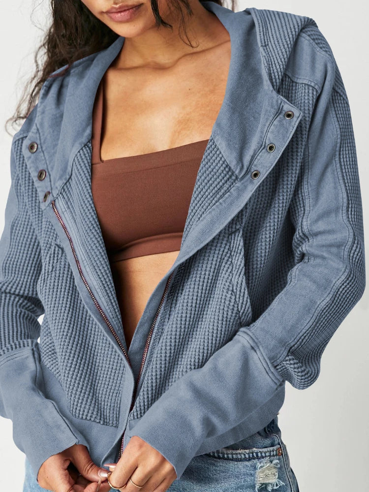 Women's Waffle Knit Zip Hoodie-18