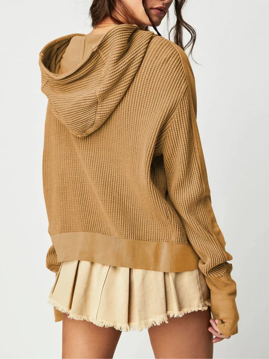 Women's Waffle Knit Zip Hoodie-44