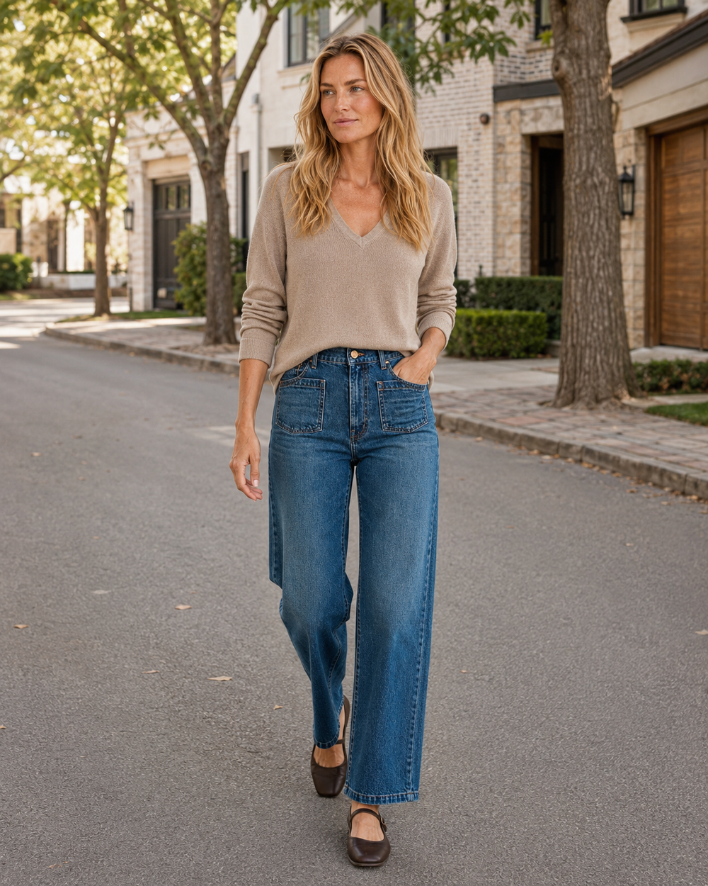 Women's Wide Leg Denim Jeans-5