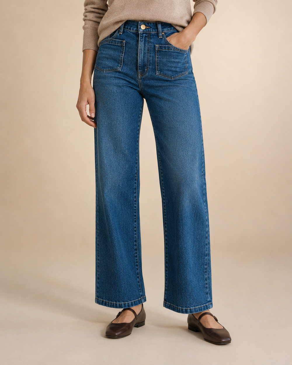 Women's Wide Leg Denim Jeans-4