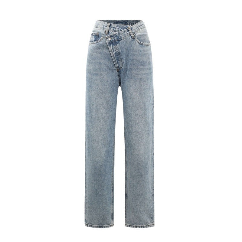 Women's Wide-Leg Jeans With Crossover Waist-1