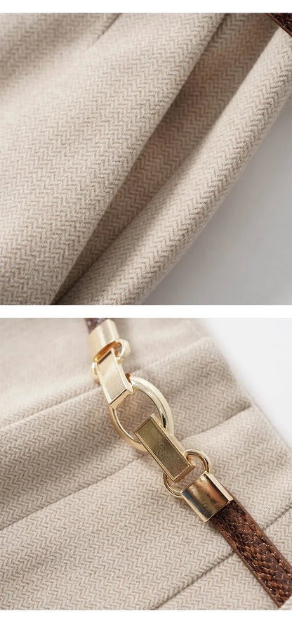Women's Wide Leg Wool Trousers-28