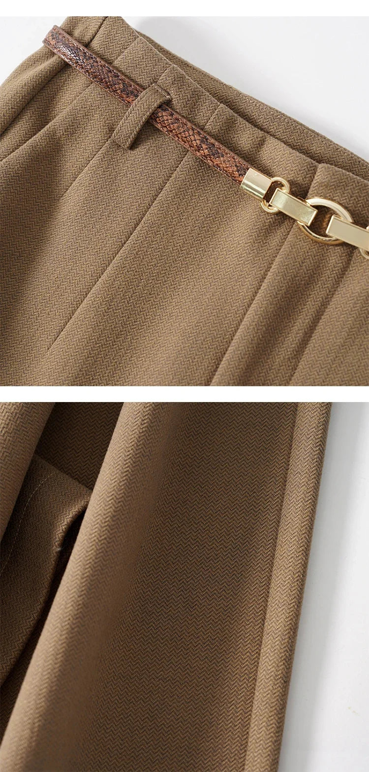 Women's Wide Leg Wool Trousers-19