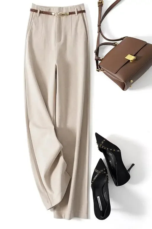Women's Wide Leg Wool Trousers-25