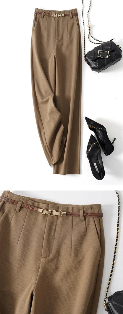 Women's Wide Leg Wool Trousers-33
