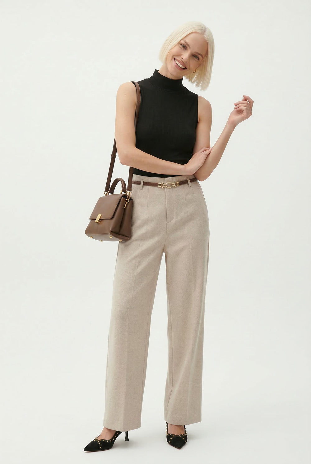 Women's Wide Leg Wool Trousers-8