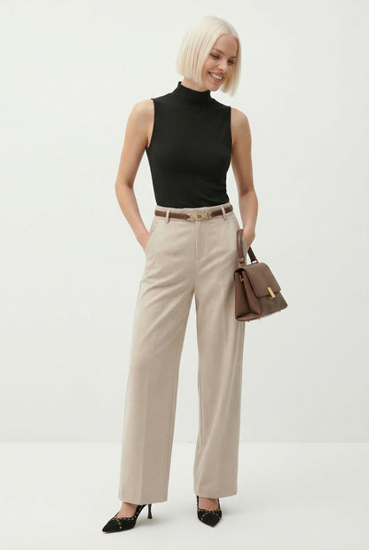 Women's Wide Leg Wool Trousers-10