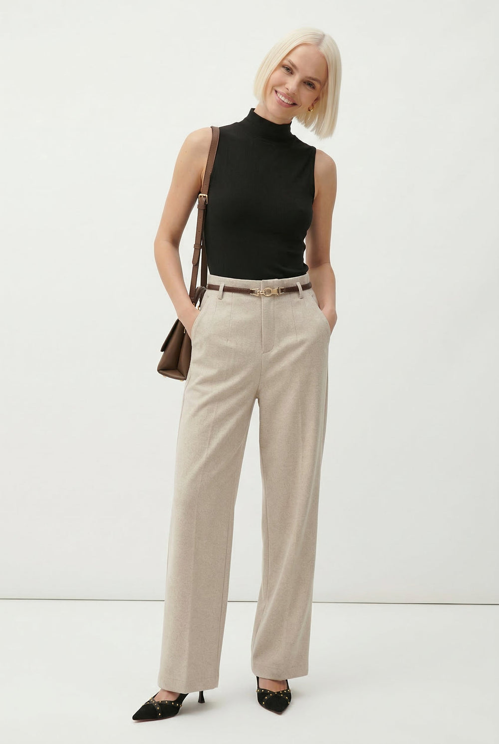 Women's Wide Leg Wool Trousers-11