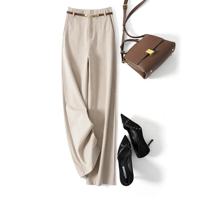 Women's Wide Leg Wool Trousers-14