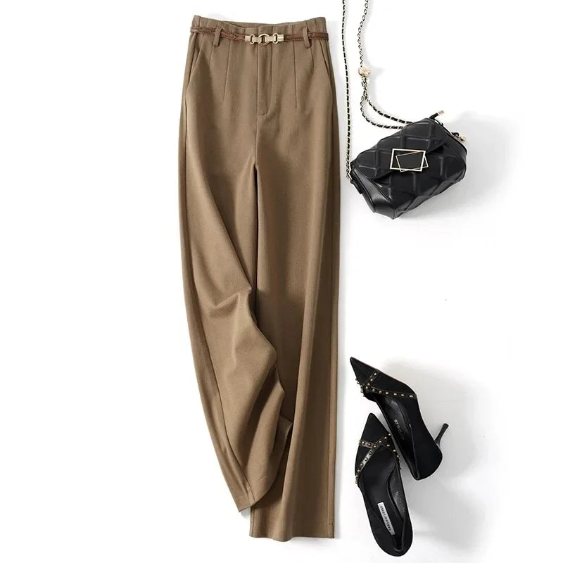 Women's Wide Leg Wool Trousers-15