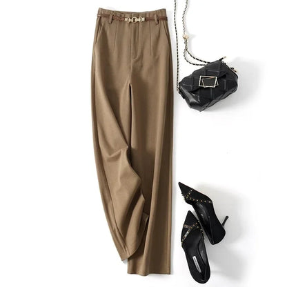 Women's Wide Leg Wool Trousers-15