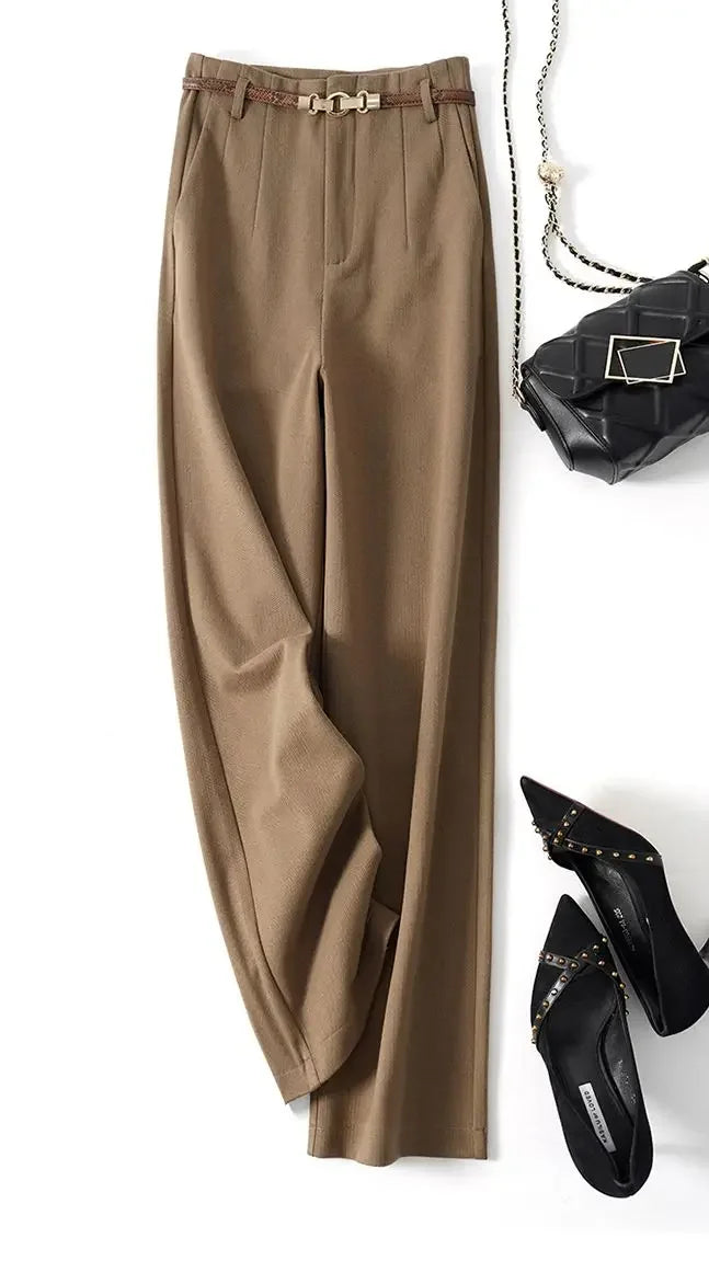 Women's Wide Leg Wool Trousers-22