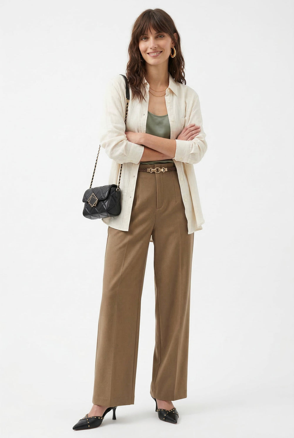 Women's Wide Leg Wool Trousers-5