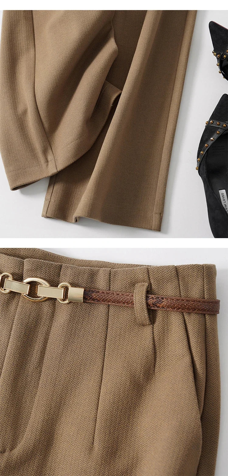Women's Wide Leg Wool Trousers-23