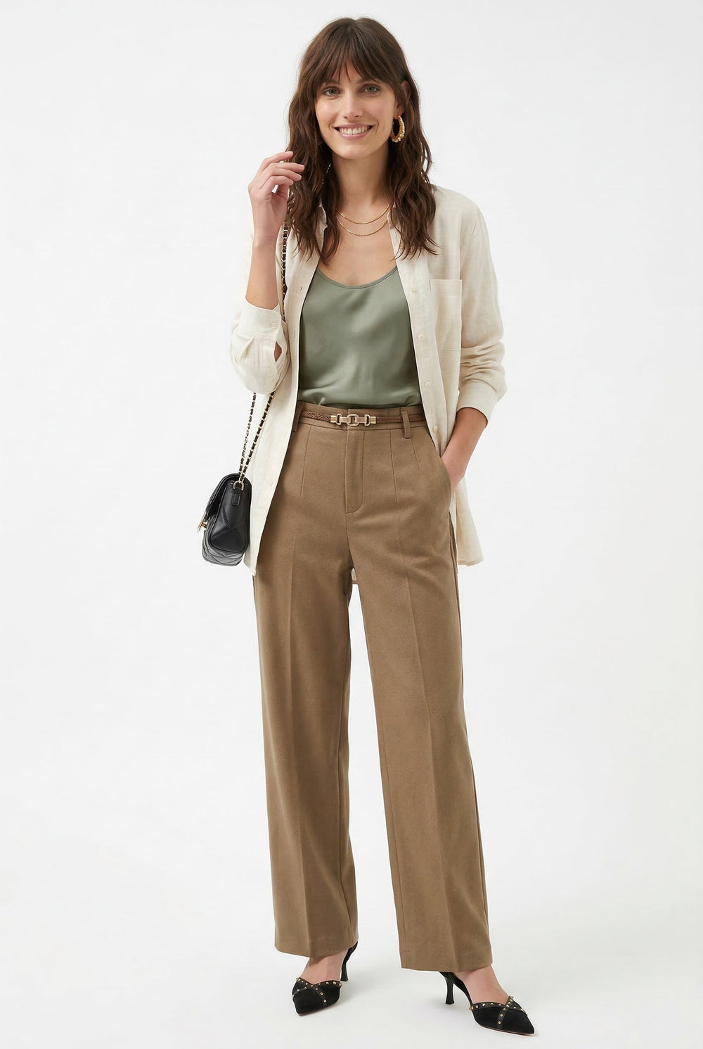 Women's Wide Leg Wool Trousers-7