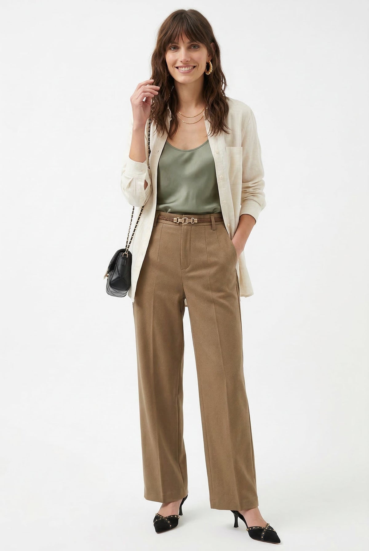 Women's Wide Leg Wool Trousers-7
