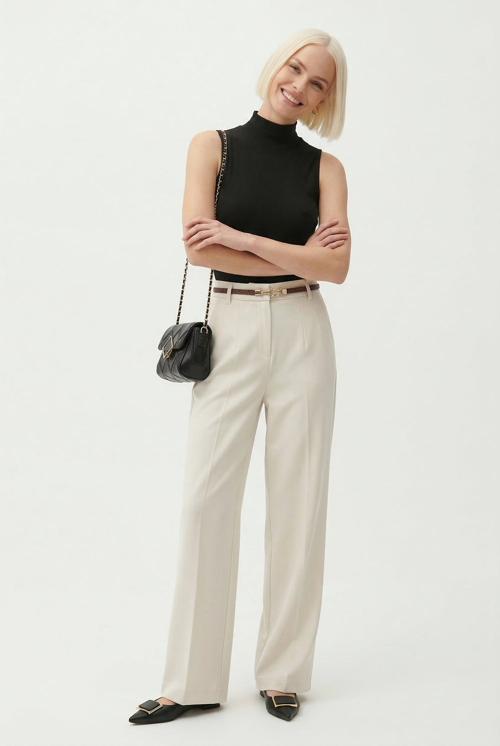 Women's Wide Leg Wool Trousers-3