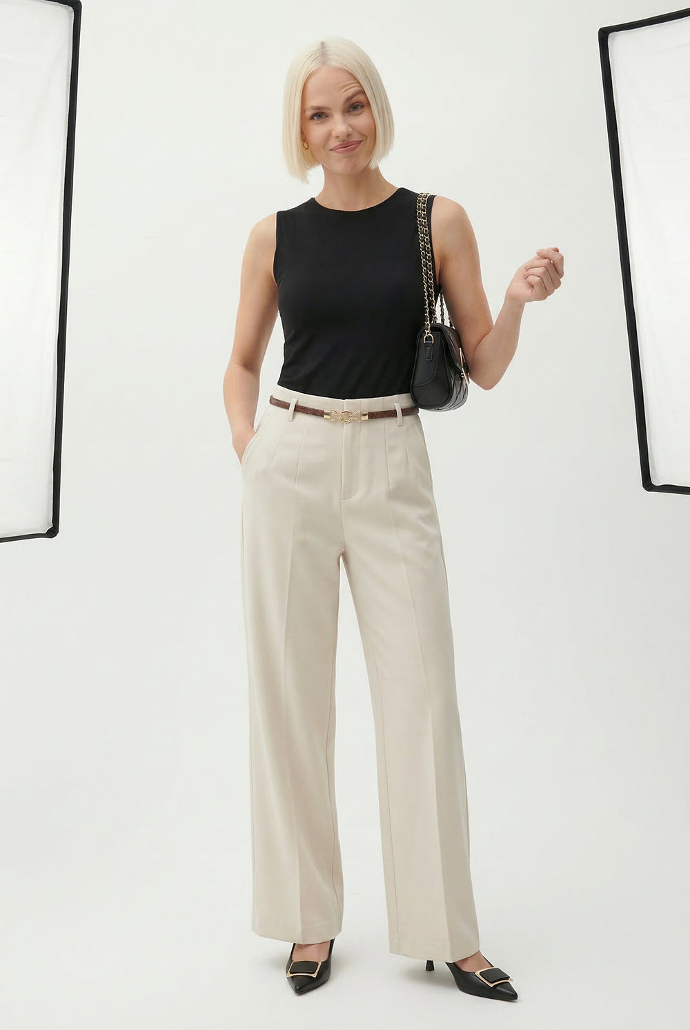 Women's Wide Leg Wool Trousers-4