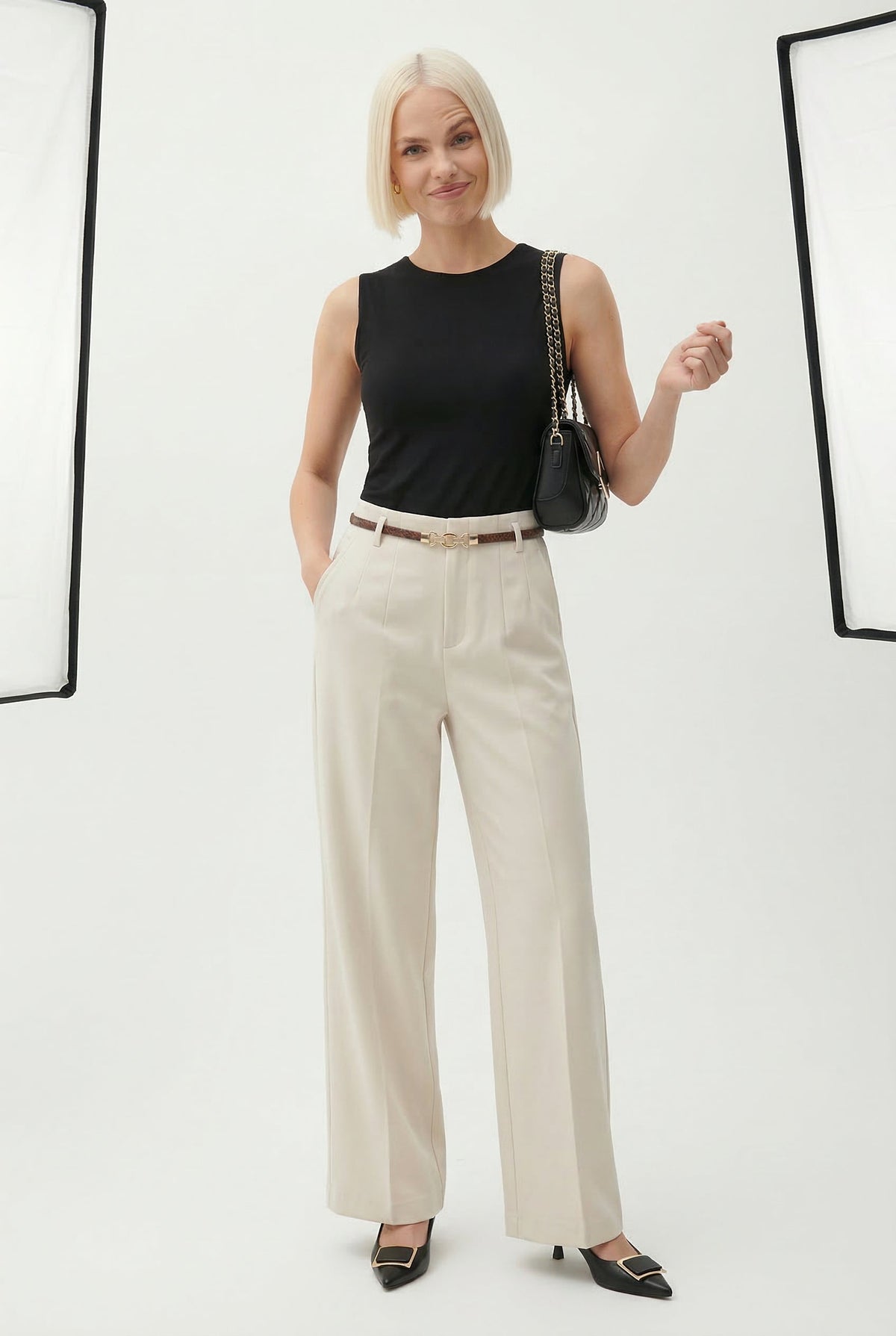 Women's Wide Leg Wool Trousers-4