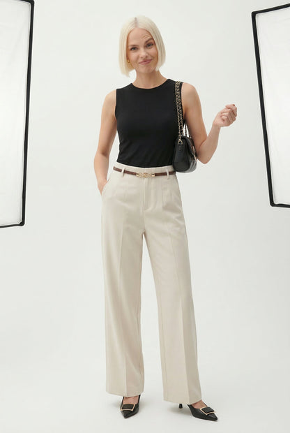 Women's Wide Leg Wool Trousers-4