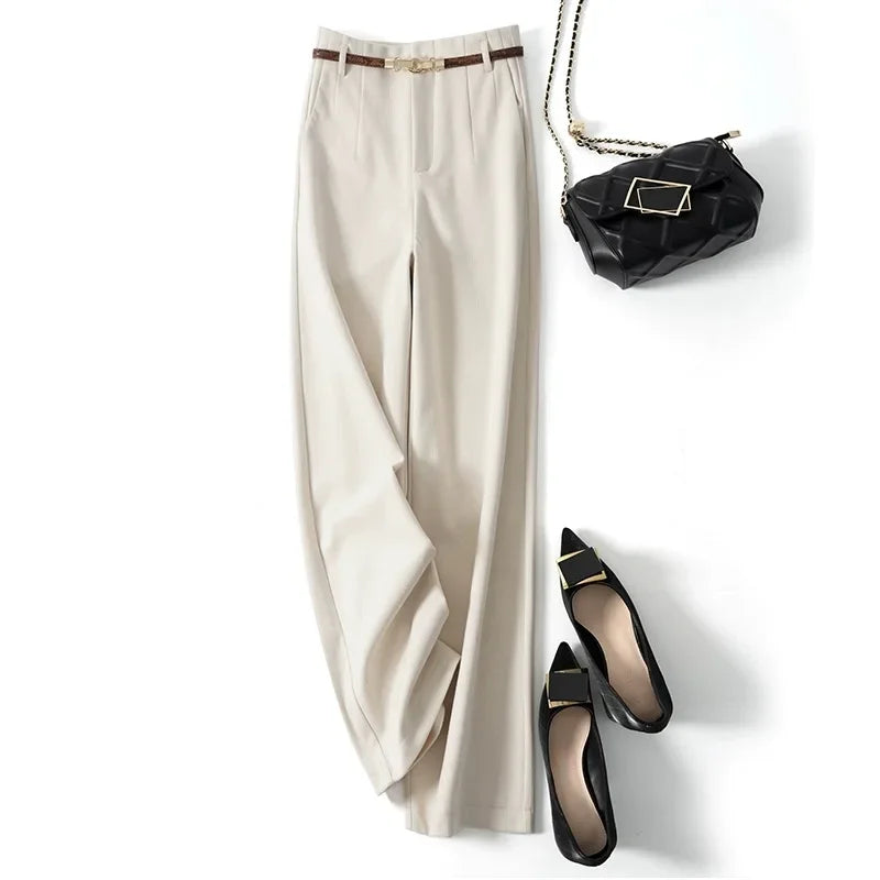 Women's Wide Leg Wool Trousers-13