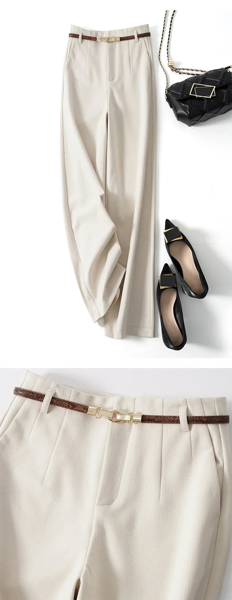 Women's Wide Leg Wool Trousers-34