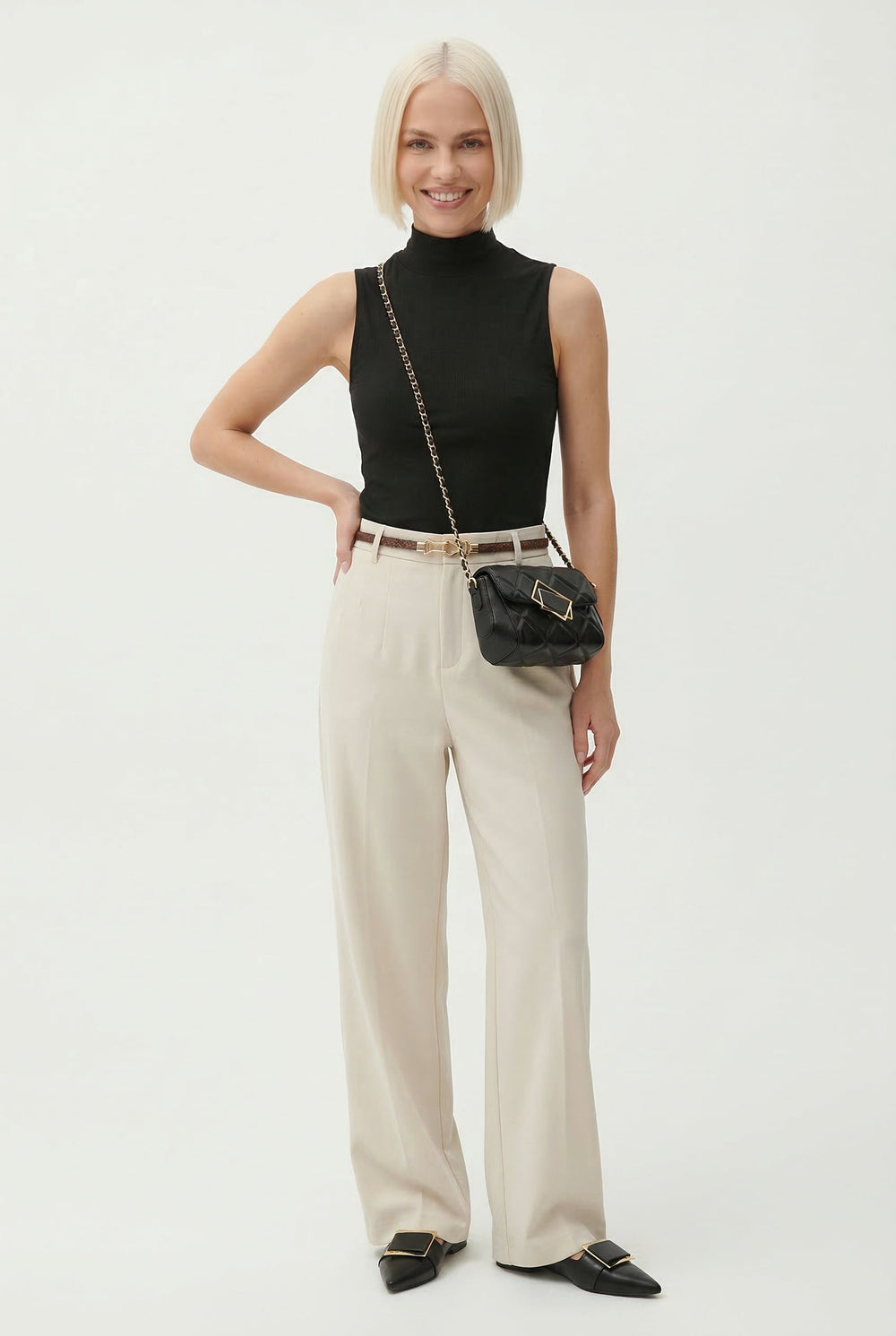 Women's Wide Leg Wool Trousers-2