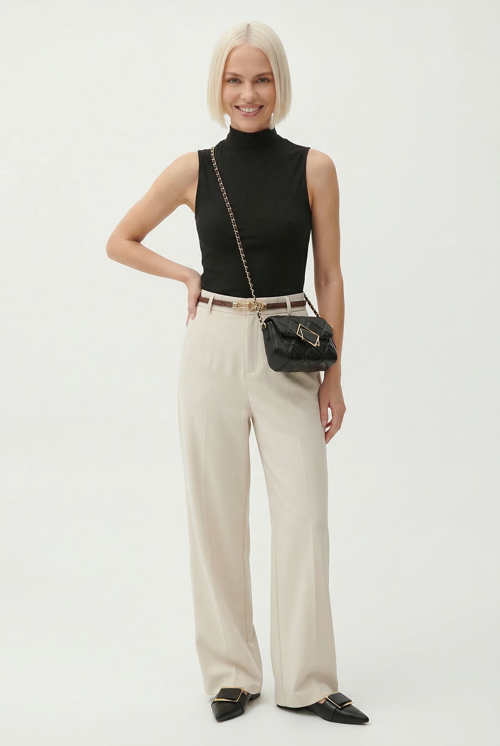 Women's Wide Leg Wool Trousers-2