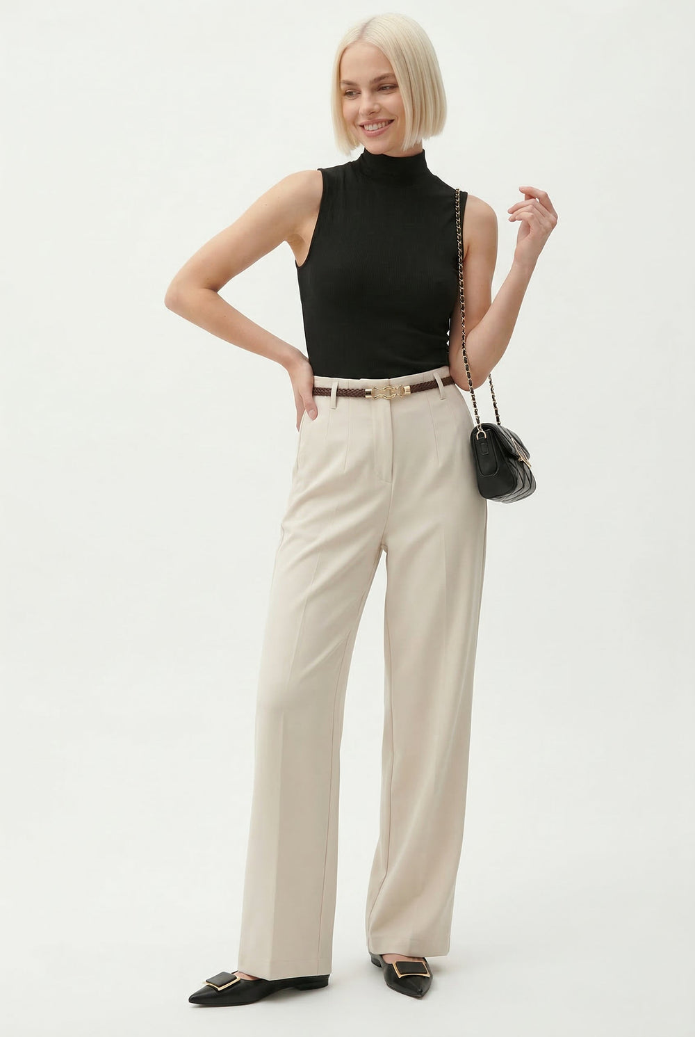 Women's Wide Leg Wool Trousers-1