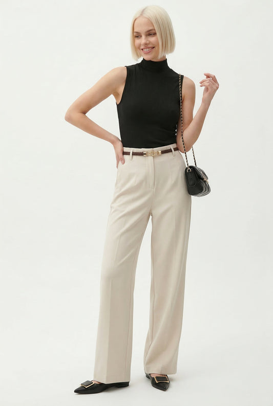 Women's Wide Leg Wool Trousers-1