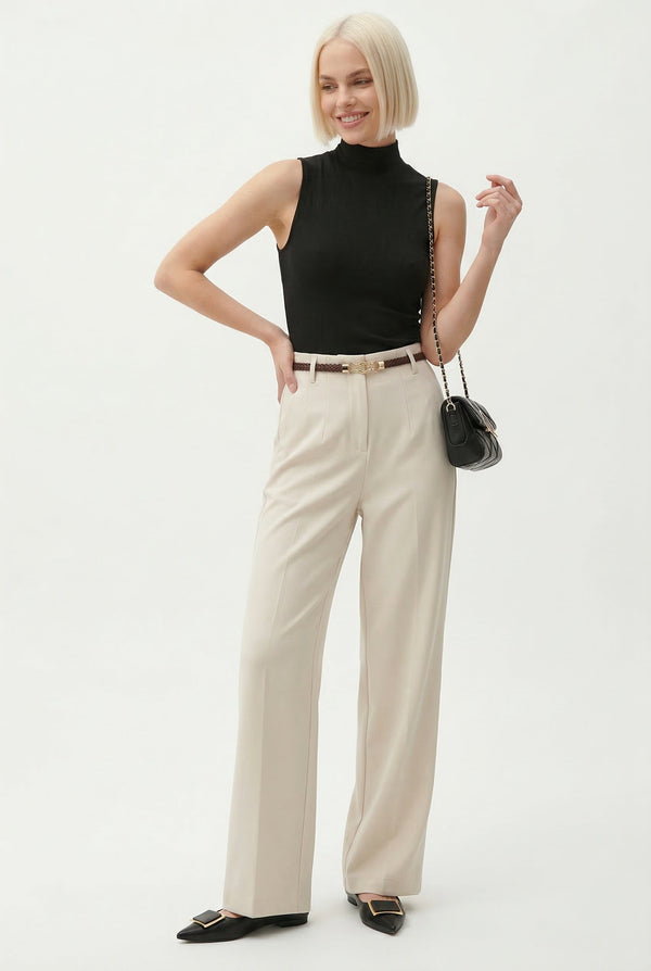 Women's Wide Leg Wool Trousers-1