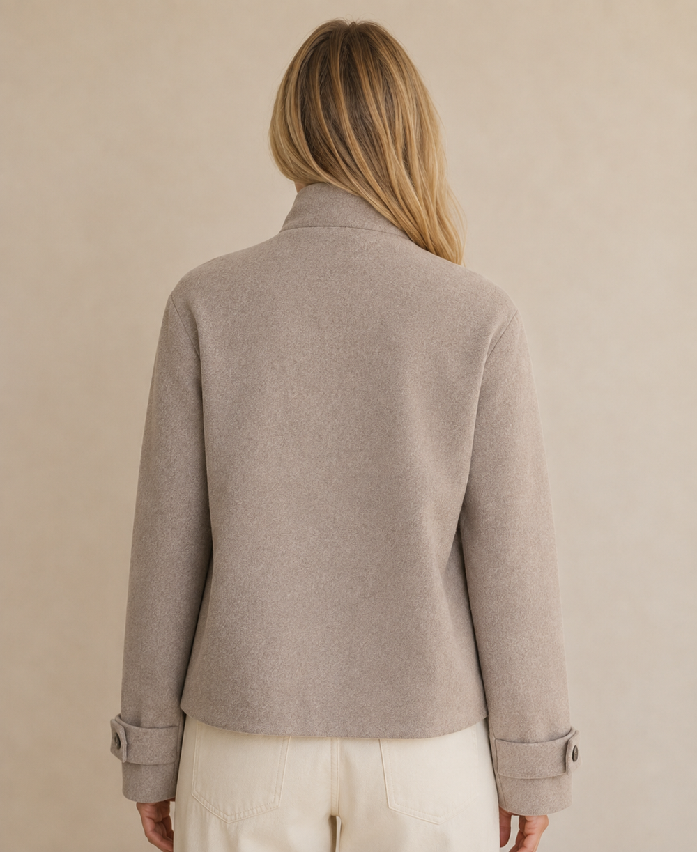 Women's Wool Blend Jacket With Button-Up Stand Collar-2