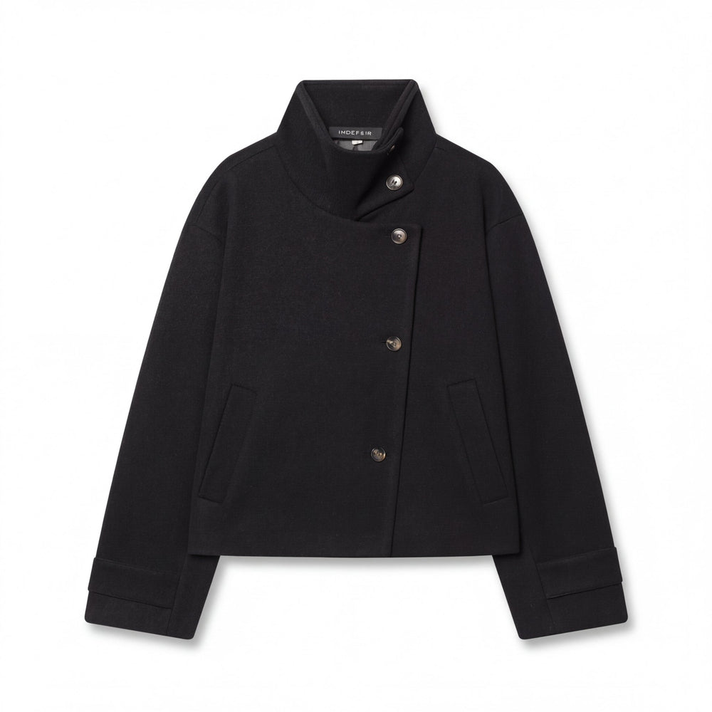 Women's Wool Blend Jacket With Button-Up Stand Collar-3