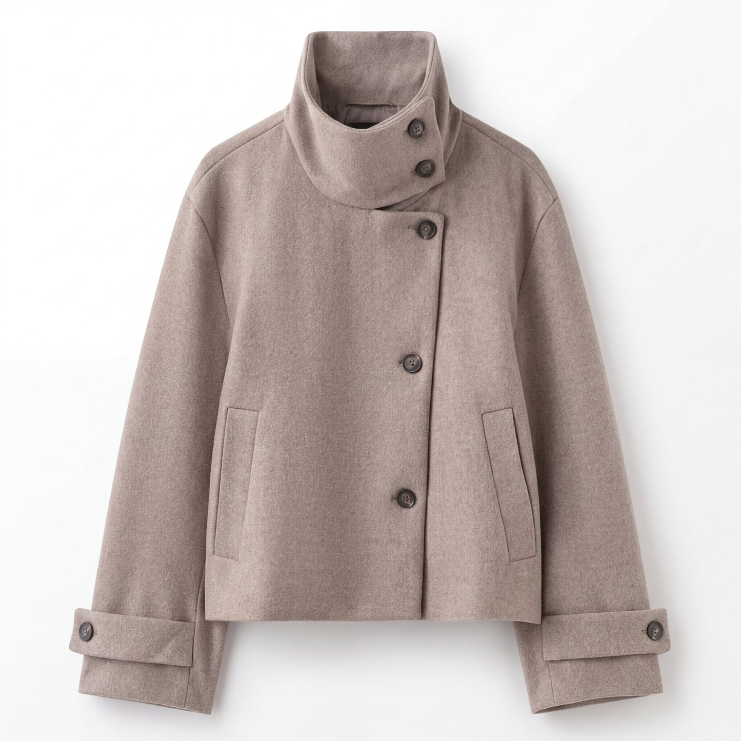 Women's Wool Blend Jacket With Button-Up Stand Collar-4