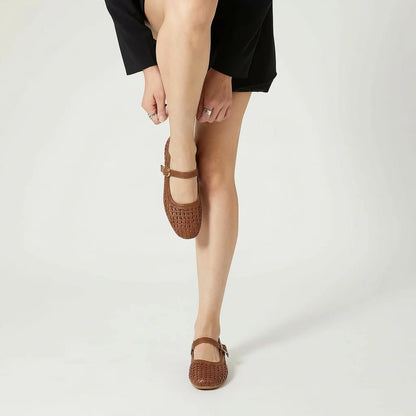 Women's Woven Mary Jane Flats with Ankle Strap-3