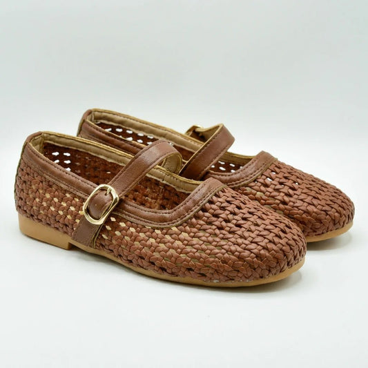 Women's Woven Mary Jane Flats with Ankle Strap-2