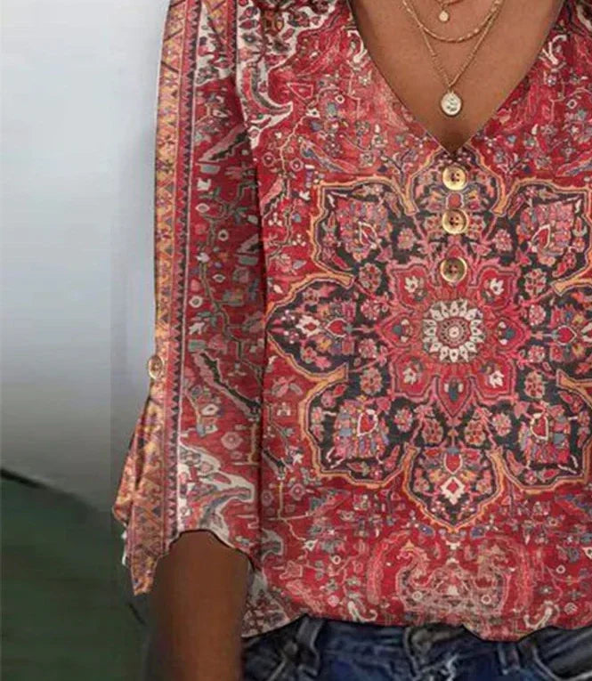Women's Paisley Print Blouse with Button Placket